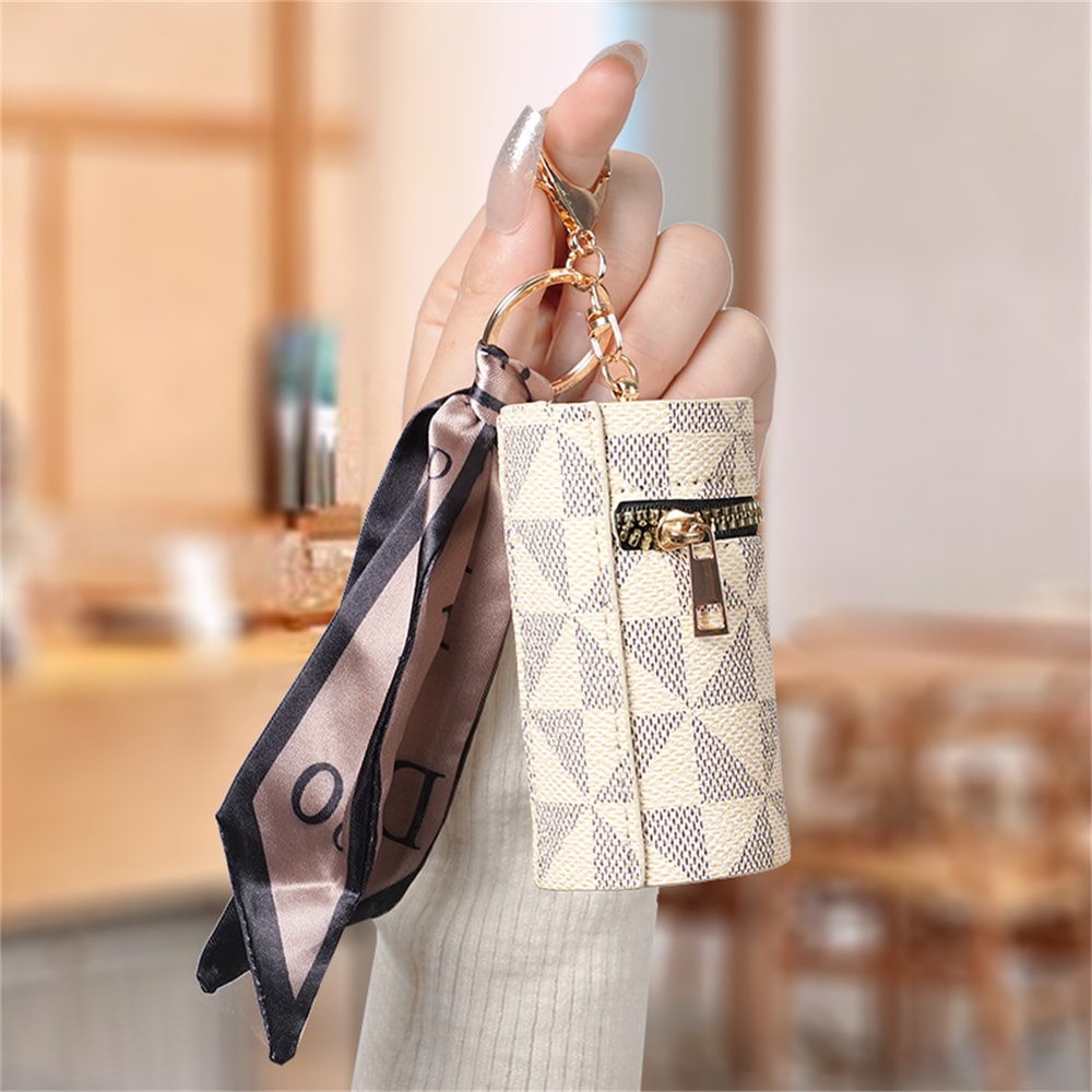 Compact Plaid Coin Purse Keychain Bag Mini Pendant Pouch For Headset Essentials 2