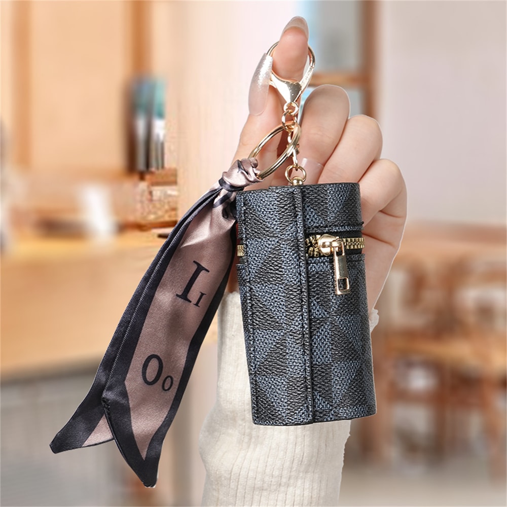 Compact Plaid Coin Purse Keychain Bag Mini Pendant Pouch For Headset Essentials 6