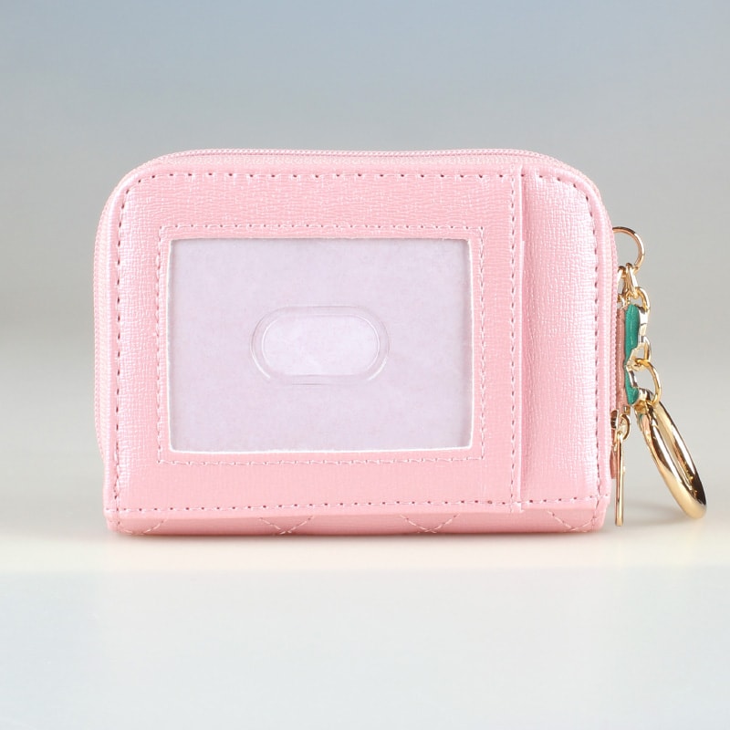 Pink Quilted Womens Wallet Stylish Coin Purse With Zipper Closure 1