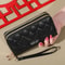Trendy Solid Color Long Wallet Double Zipper Clutch Coin Purse Womens Faux Leather Card Holder With 2