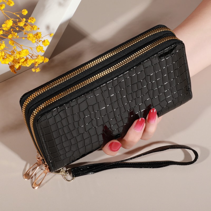 Chic Vintage Double Layer Clutch Wallet Retro Zipper Coin Purse Wristlet Fashionable Womens Access 0