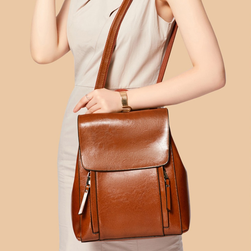 Genuine Leather Backpack For Women Laptop Crossbody School Travel Bag 2