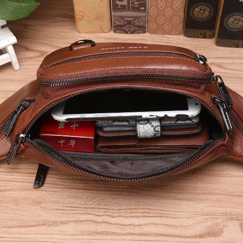 Vintage Genuine Leather Waist Bag For Men Travel Crossbody Sling Fanny Pack 0