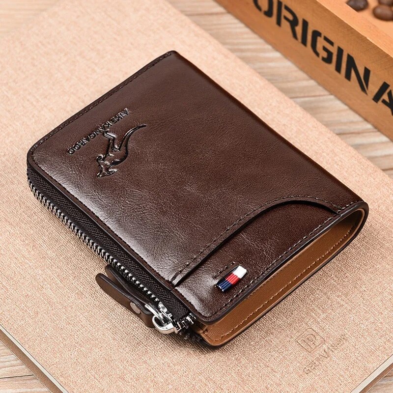 Premium Zipper Mens Leather Wallet With Business Card Holder And Secure Protection 4