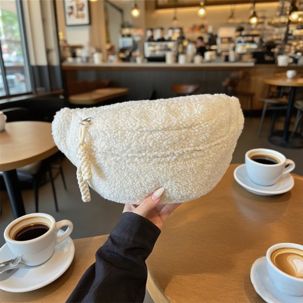 Mens And Womens Plush Crossbody Chest Bag Solid Color Casual Waist Bag For Daily Commuting 7