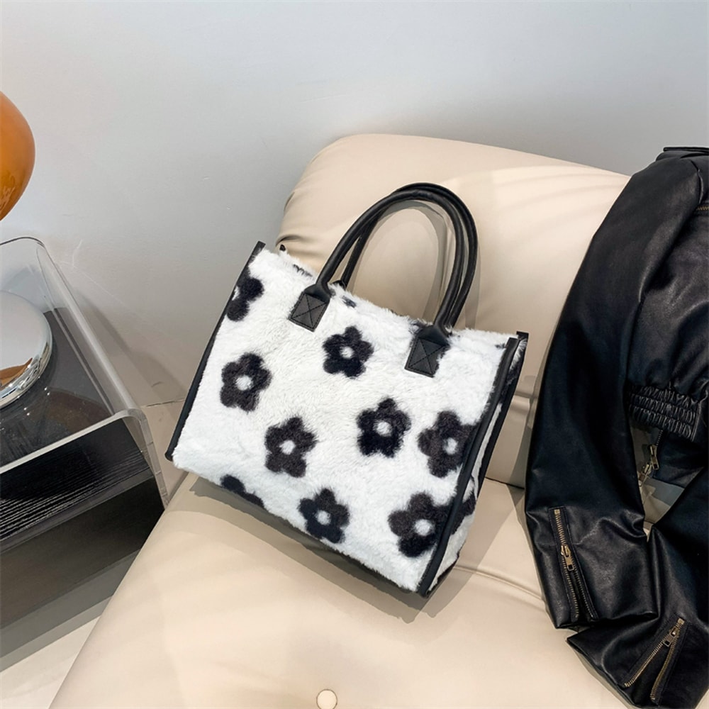 Winter Faux Fur Leopard Print Shoulder Bag Soft Plush Tote With Large Capacity For Women 6