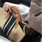 Simple Canvas Stripe Decor Bucket Handbag Stylish and Spacious Womens Top Handle Tote Bag for Casual Everyday Use