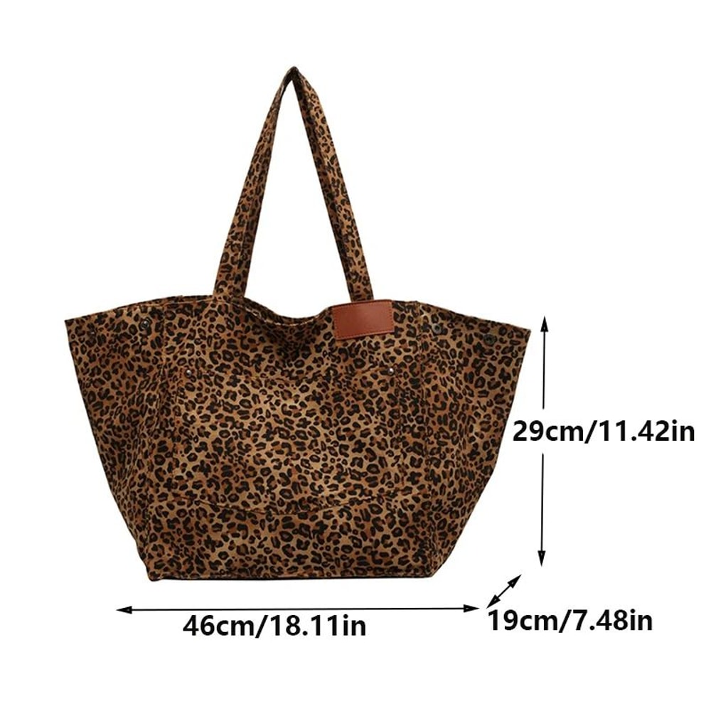 Leopard Pattern Tote Bag Vintage Canvas Shoulder Bag For School Work And Shopping Large Capacity Ha 7