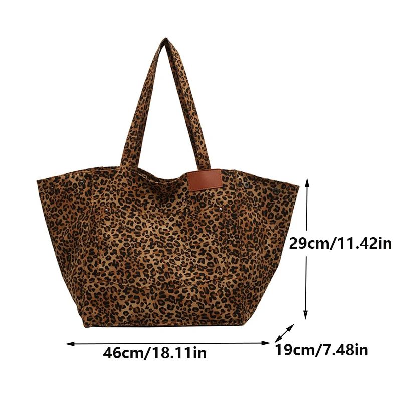 Leopard Pattern Tote Bag Vintage Canvas Shoulder Bag For School Work And Shopping Large Capacity Ha 7