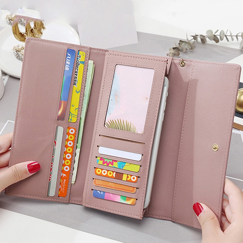 Fashion Womens Leather Long Wallet Multi Functional Fold Purse Fresh Female Clutch Card Holder 0