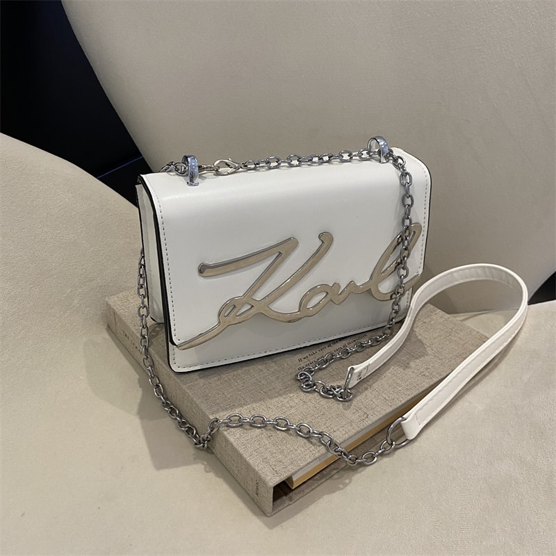 Fashionable Crossbody Bag With Solid Color Metal Letter Logo And ChainLink Strap Magnetic Button Cl 6