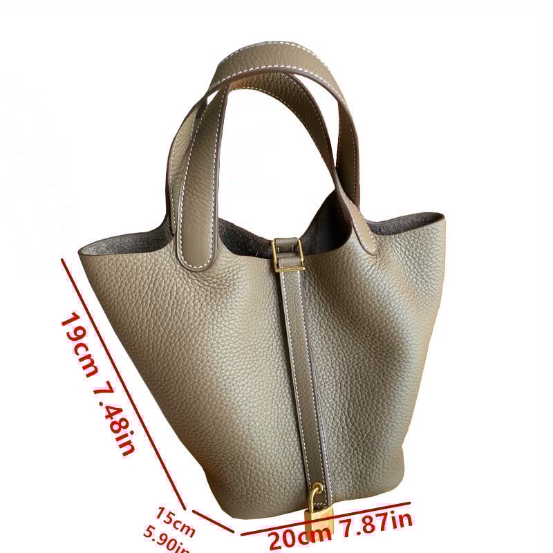Stylish Handbag Unique Bucket Shopping Tote With Lock Soft PU Litchi Pattern Basket Women Bag With 3