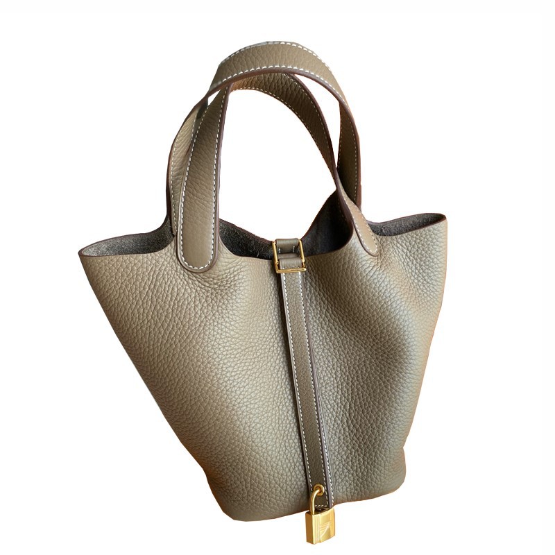 Stylish Handbag Unique Bucket Shopping Tote With Lock Soft PU Litchi Pattern Basket Women Bag With 5