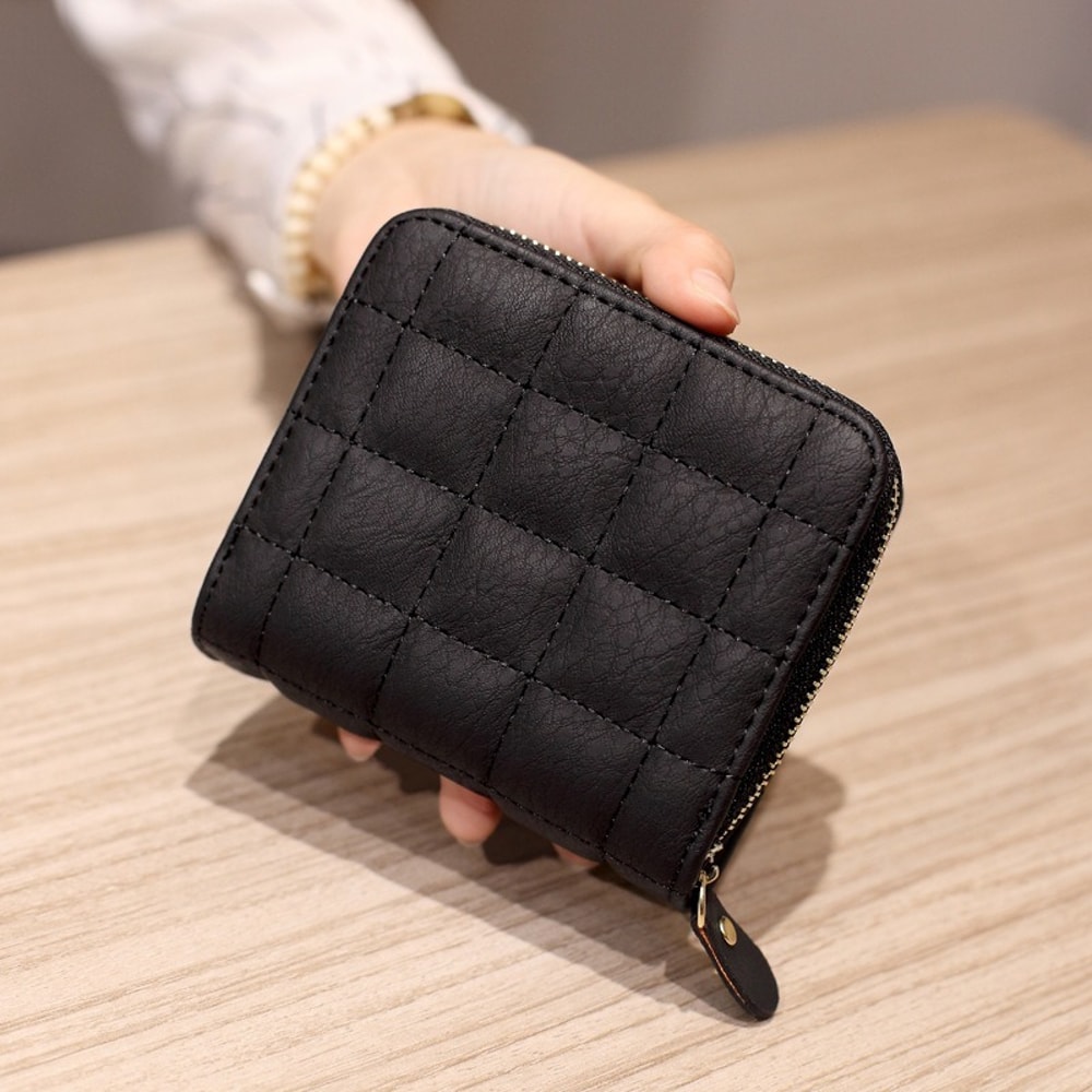 Womens Short PU Leather Wallet Plaid Nubuck Zipper Card Holder With Coin Purse For Ladies 0