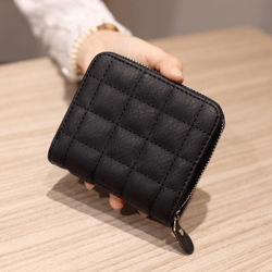 womens short pu leather wallet plaid nubuck zipper card holder with coin purse for ladies