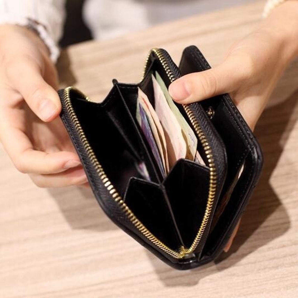 Womens Short PU Leather Wallet Plaid Nubuck Zipper Card Holder With Coin Purse For Ladies 2