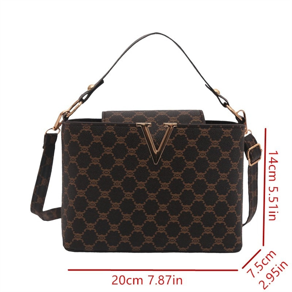 Vintage Mini PU Leather Tote Bag With Geometric Pattern Hardware Lock Womens Shoulder Crossbody Pu 4