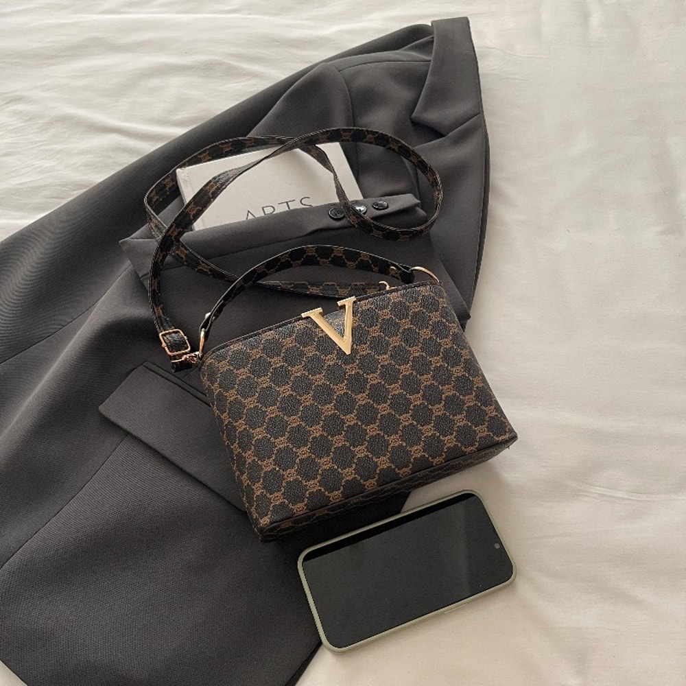 Vintage Mini PU Leather Tote Bag With Geometric Pattern Hardware Lock Womens Shoulder Crossbody Pu 2