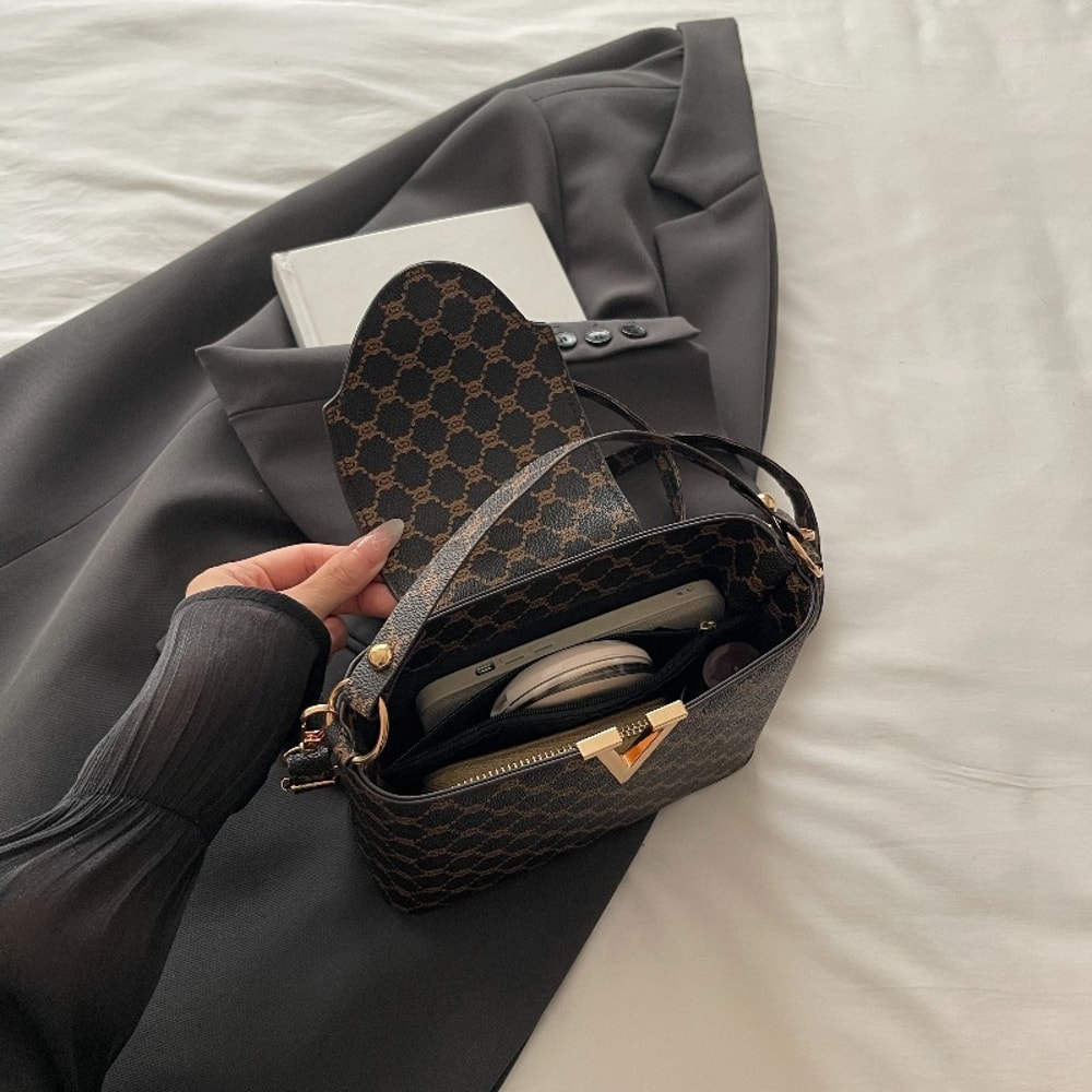 Vintage Mini PU Leather Tote Bag With Geometric Pattern Hardware Lock Womens Shoulder Crossbody Pu 5