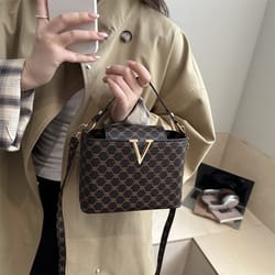 vintage mini pu leather tote bag with geometric pattern & hardware lock womens shoulder crossbody purse