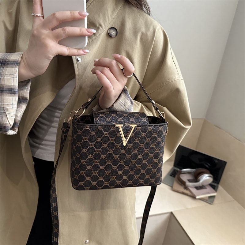 Vintage Mini PU Leather Tote Bag With Geometric Pattern Hardware Lock Womens Shoulder Crossbody Pu 0
