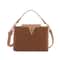 Chic Suede Handbag with V Emblem Elegant and Versatile Top Handle Bag