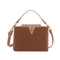 Chic Suede Handbag with V Emblem Elegant and Versatile Top Handle Bag