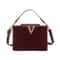 Chic Suede Handbag with V Emblem Elegant and Versatile Top Handle Bag