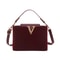 Chic Suede Handbag with V Emblem Elegant and Versatile Top Handle Bag