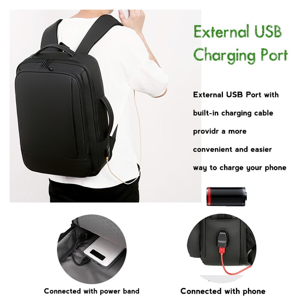 Expandable Travel Backpack With USB Charging Waterproof Business Casual Backpack For Men 2