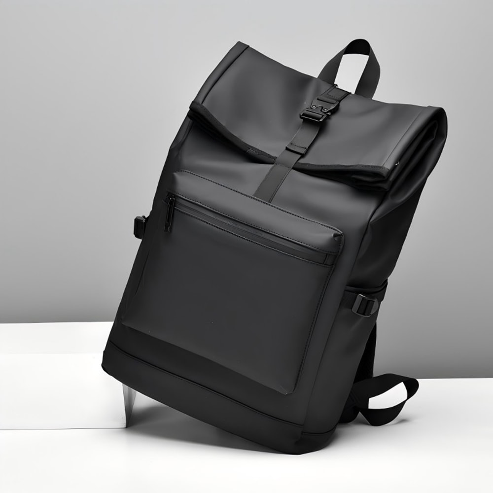 Large Capacity Backpack Stylish Black Travel Commuter Bag With Adjustable Straps And Multiple Comp 1