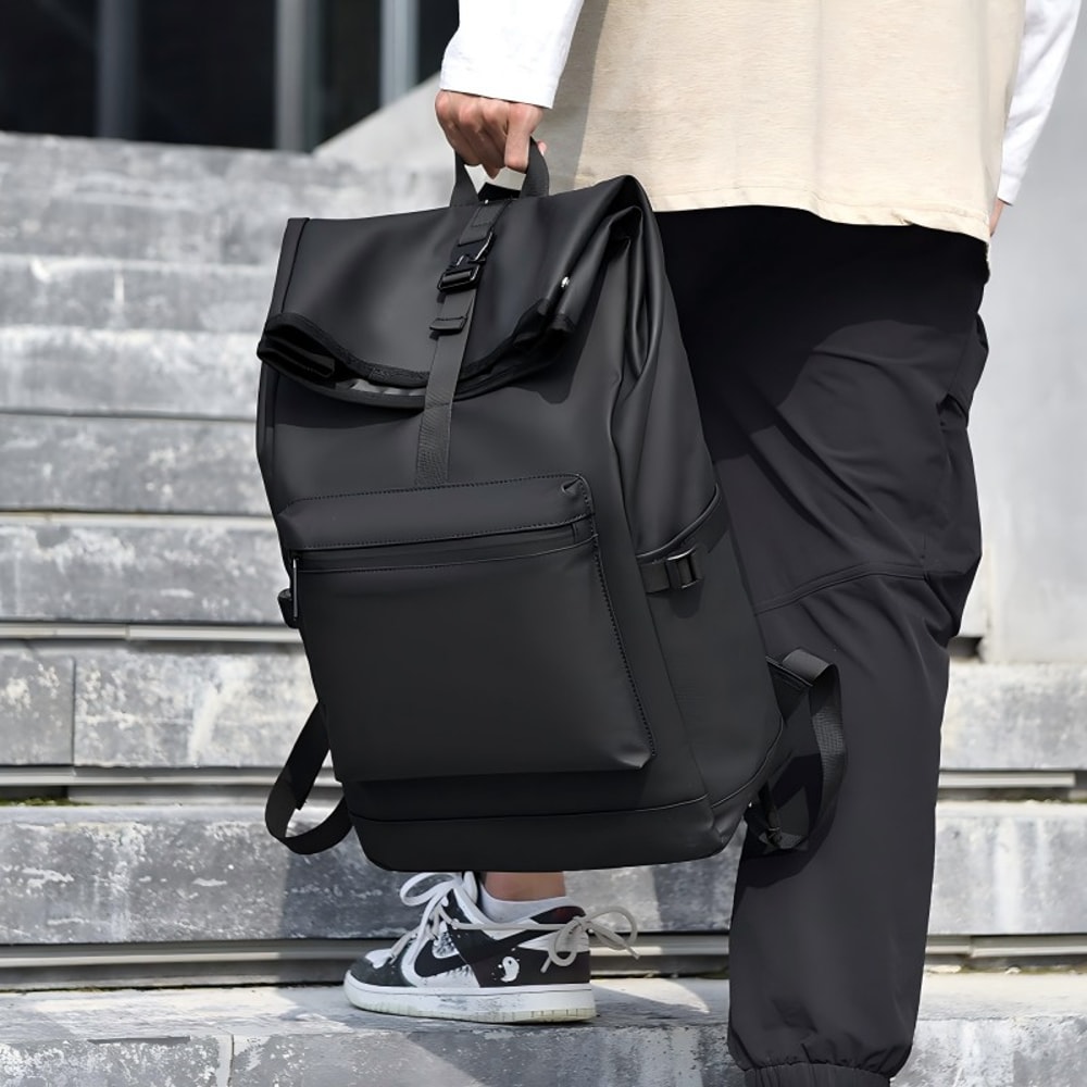 Large Capacity Backpack Stylish Black Travel Commuter Bag With Adjustable Straps And Multiple Comp 0