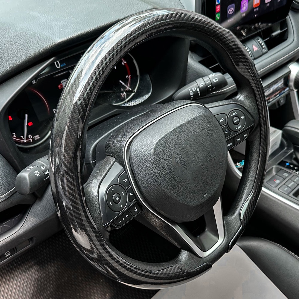 Luxury Carbon Fiber Non Slip Steering Wheel Cover Breathable Auto Protector 2