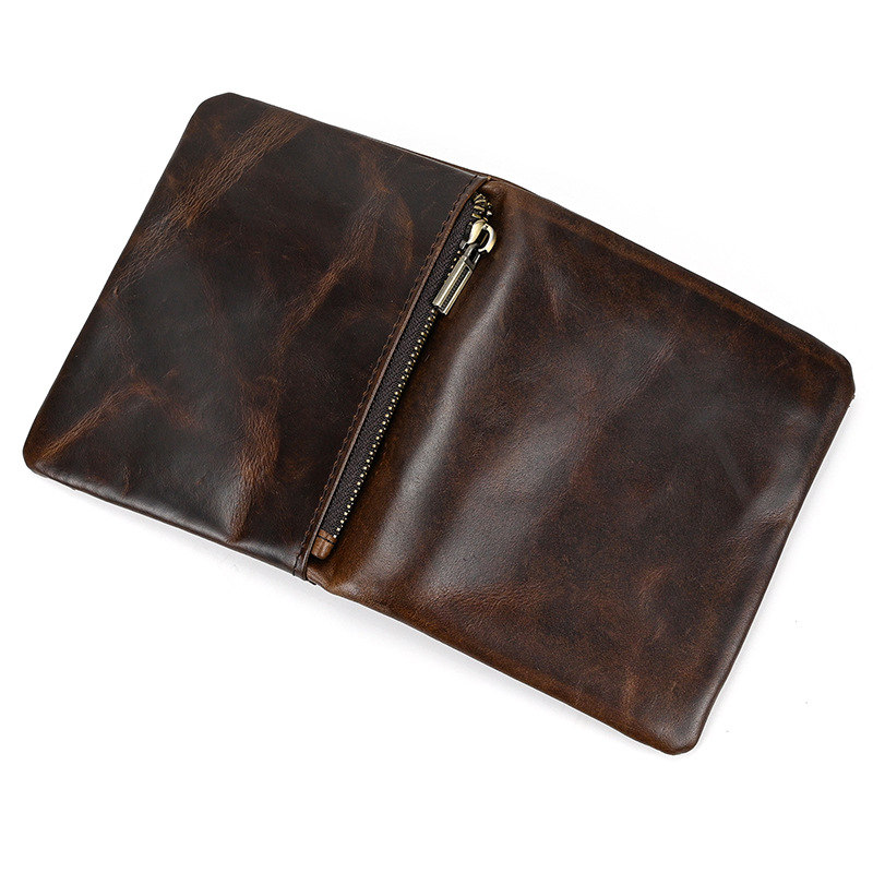 Genuine Leather Mens Zipper Wallet Real Cowhide Short Bifold Card Holder Coin Purse 2