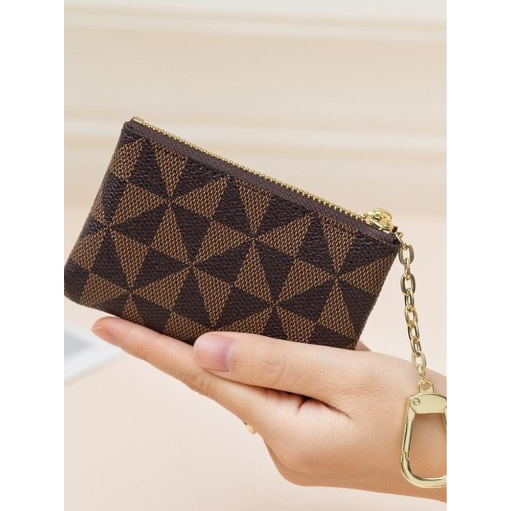 Mini Card Case With Key Holder Metal Decor Stylish Coin Purse Hanging Bag For Easy Organization 0