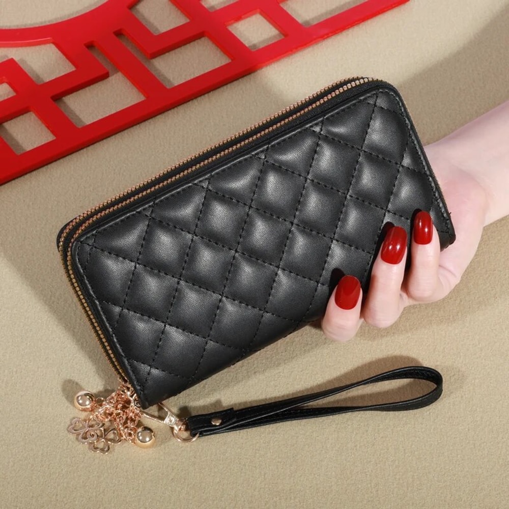 Stylish Long Womens Wallet With Tassel Coin Holder Double Zipper PU Leather Clutch Bag Large Capaci 2