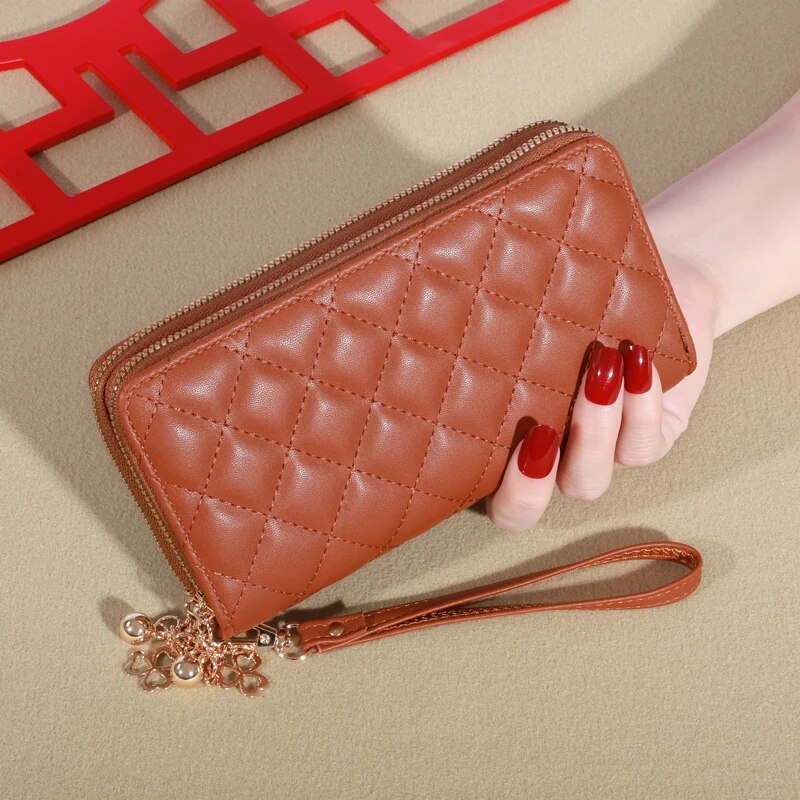 Stylish Long Womens Wallet With Tassel Coin Holder Double Zipper PU Leather Clutch Bag Large Capaci 5