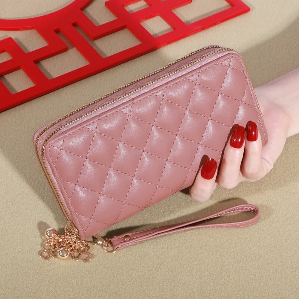 Stylish Long Womens Wallet With Tassel Coin Holder Double Zipper PU Leather Clutch Bag Large Capaci 6