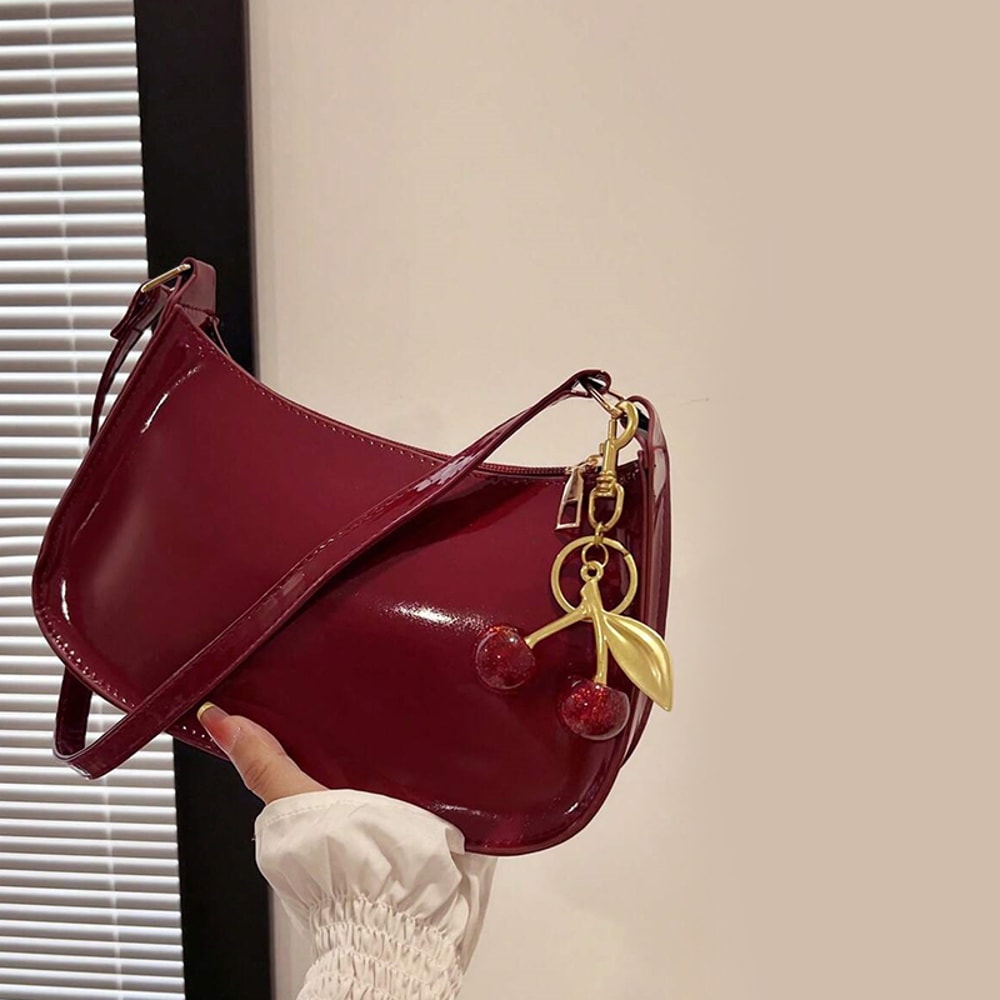 Womens Leather Handbag With Cherry Pendant Versatile Fashion Solid Color Shoulder Bag For Casual Co 1