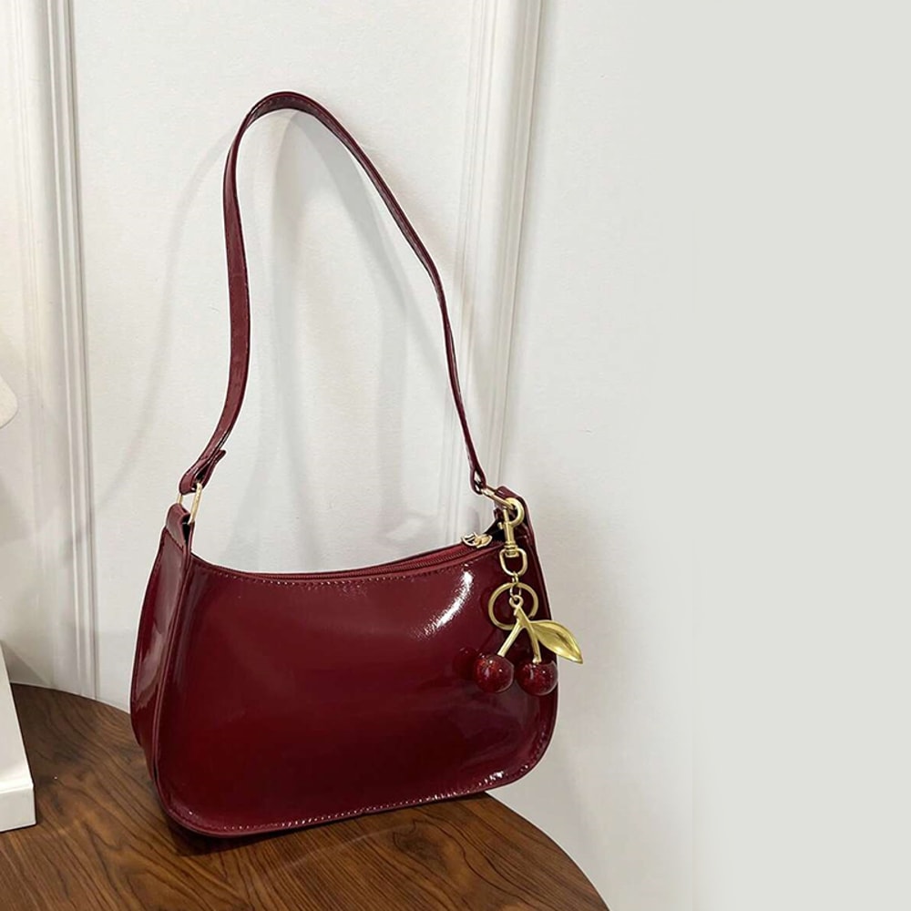 Womens Leather Handbag With Cherry Pendant Versatile Fashion Solid Color Shoulder Bag For Casual Co 3
