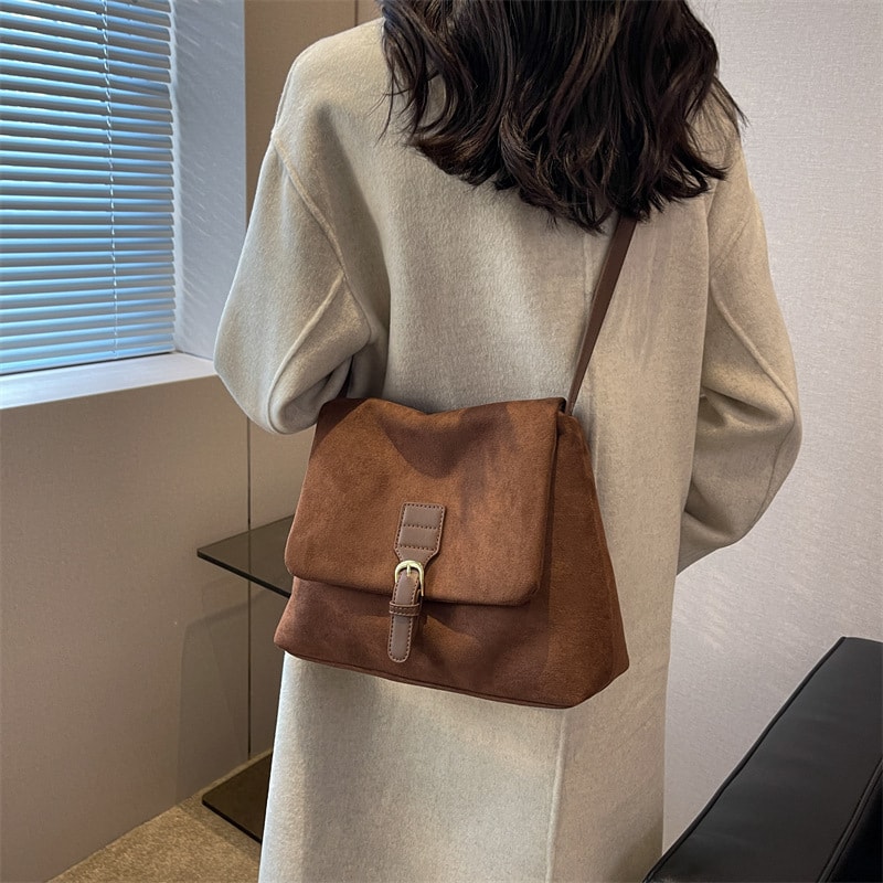 Vintage Brown Suede Soft Leather Women Shoulder Bag Large Capacity Crossbody Tote Fashion Hobo Handbag