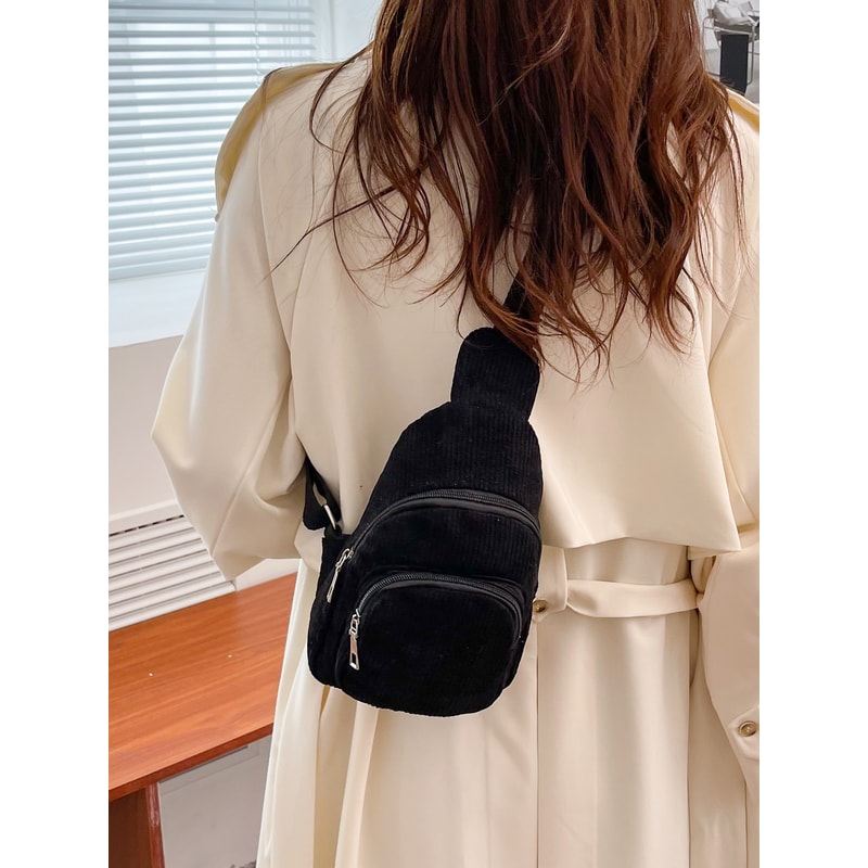 Corduroy Crossbody Chest Bag for Women Lightweight & Soft Korean Style Casual Small Waist Bag Versatile Pure Color