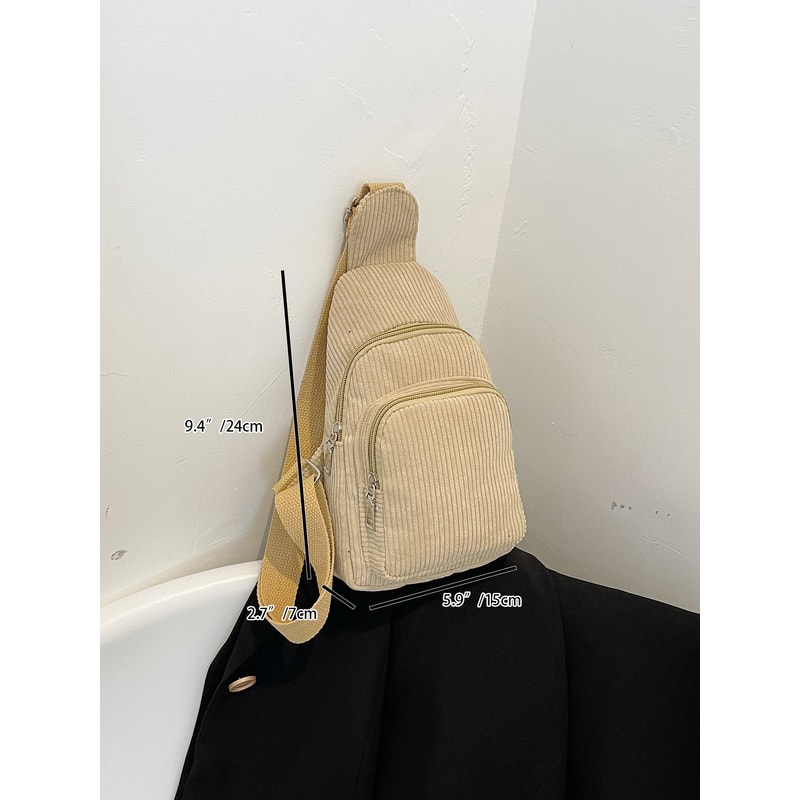 Corduroy Crossbody Chest Bag for Women Lightweight & Soft Korean Style Casual Small Waist Bag Versatile Pure Color