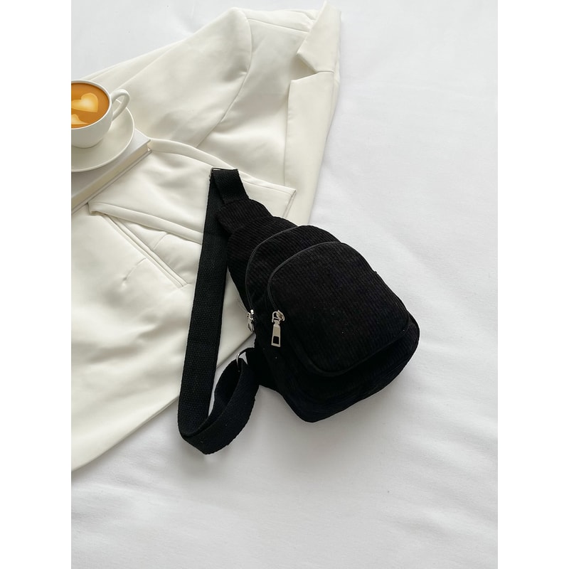 Corduroy Crossbody Chest Bag for Women Lightweight & Soft Korean Style Casual Small Waist Bag Versatile Pure Color