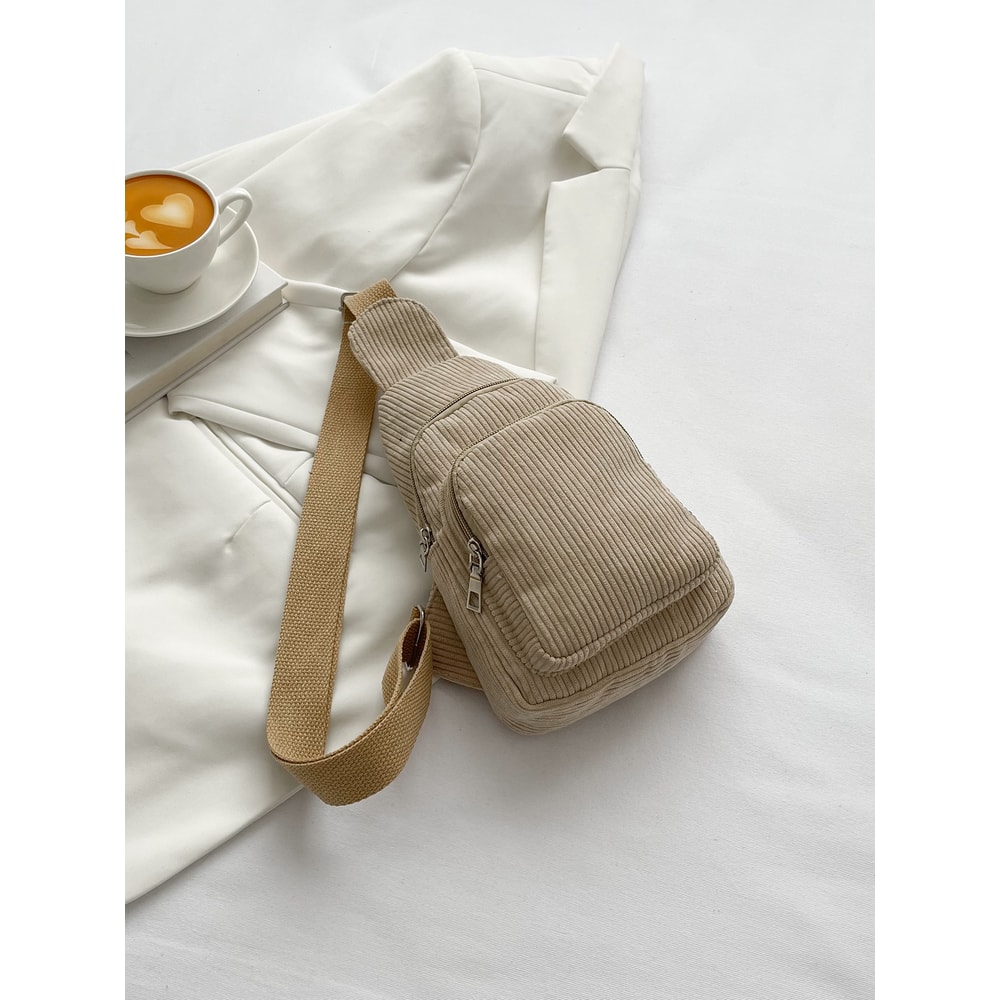 Corduroy Crossbody Chest Bag for Women Lightweight & Soft Korean Style Casual Small Waist Bag Versatile Pure Color