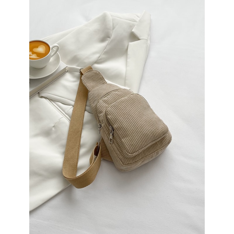 Corduroy Crossbody Chest Bag for Women Lightweight & Soft Korean Style Casual Small Waist Bag Versatile Pure Color
