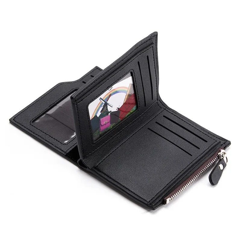 Mens PU Leather Wallet With Zipper Black Coffee Stylish Credit Card Holder Money Bag For Men 0