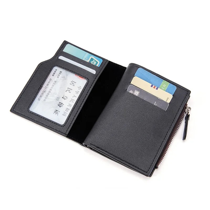Mens PU Leather Wallet With Zipper Black Coffee Stylish Credit Card Holder Money Bag For Men 2