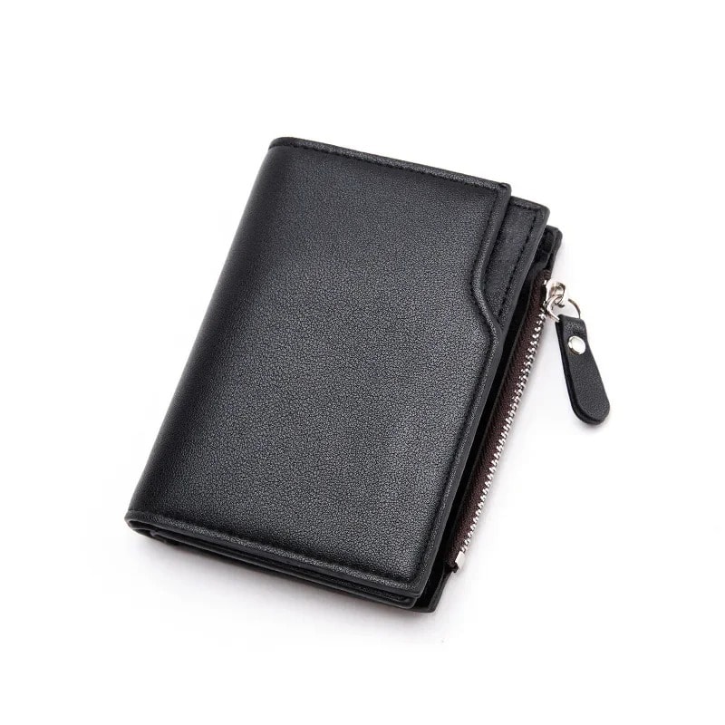 Mens PU Leather Wallet With Zipper Black Coffee Stylish Credit Card Holder Money Bag For Men 4