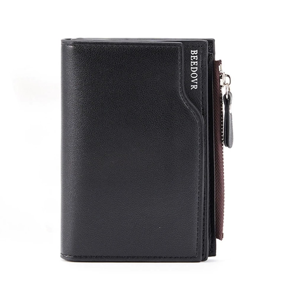 Mens PU Leather Wallet With Zipper Black Coffee Stylish Credit Card Holder Money Bag For Men 5
